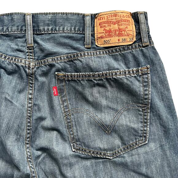 Levis Mens 505 Straight Fit Blue Denim Jeans 5 Pocket Style 38 W 32 L - Picture 8 of 15